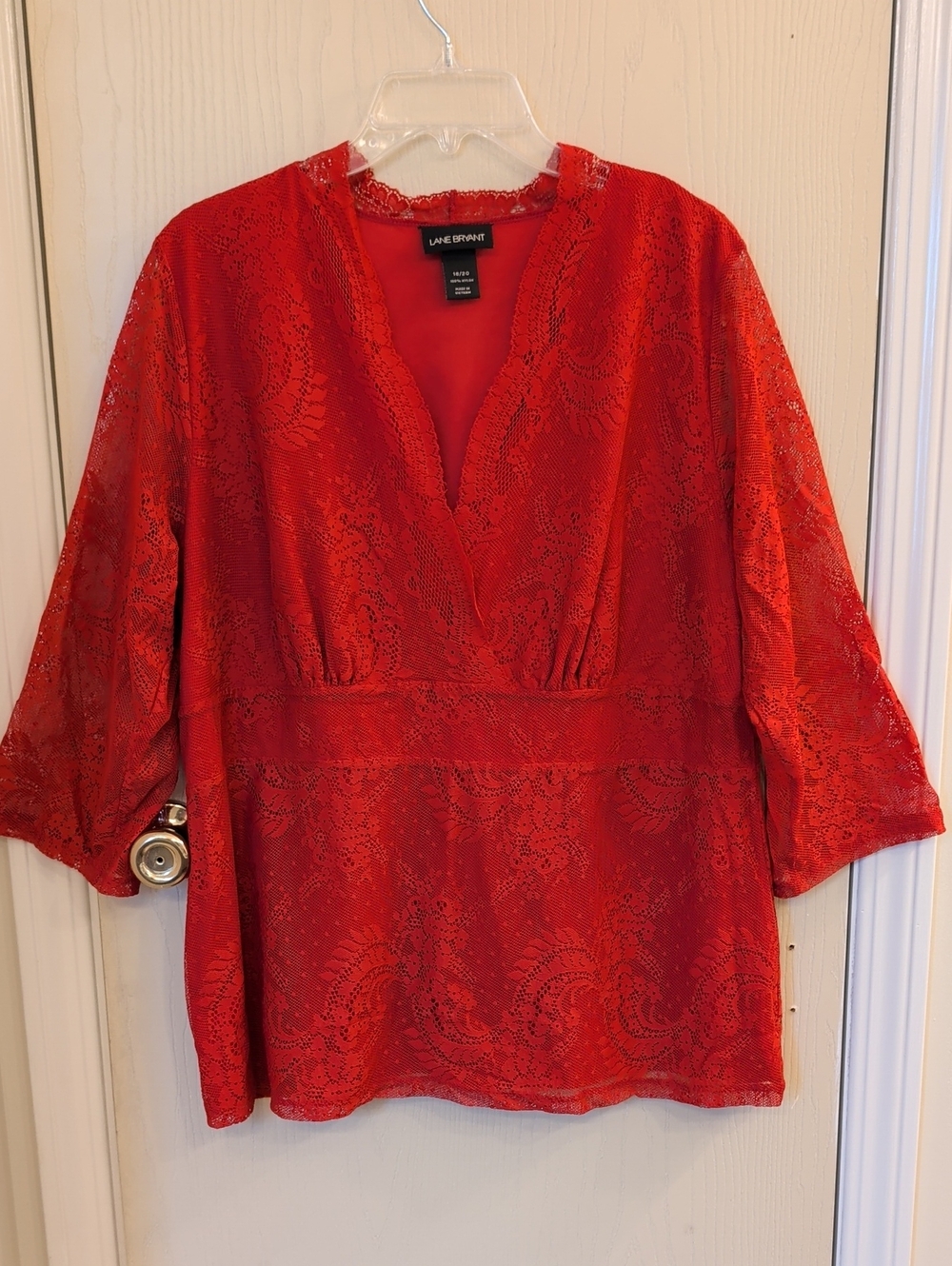 Lane Bryant Red Lace Surplice Babydoll Blouse Size 18/20